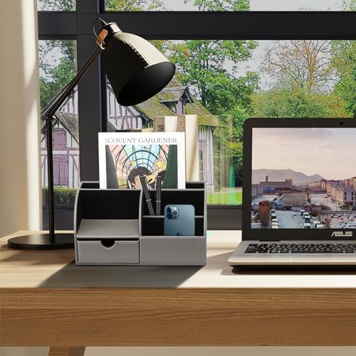 VLANDO Desk Organizer with Drawer for Office, Vanity and Nightstand, Grey