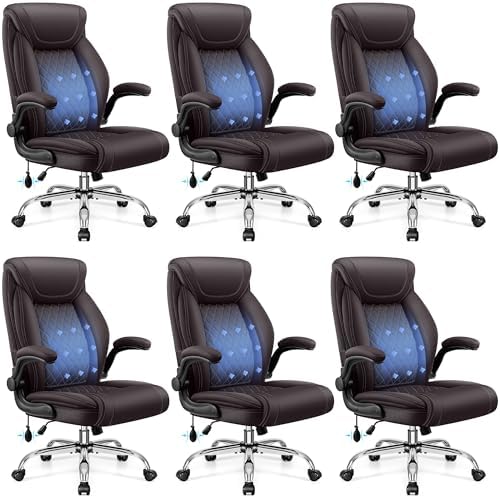 BestGlory Executive Office Chair with Lumbar Support, Big and Tall Ergonomic Computer Desk Chair, Leather Comfy High Back Gaming Chair with Flip Up Arms & Rocking Function for Home Office, Coffee