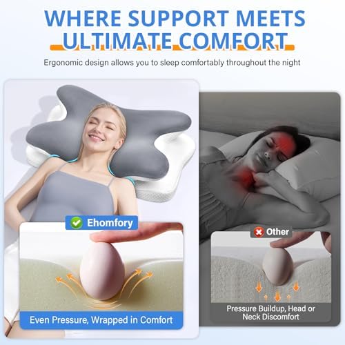 Cervical Neck Pillow, Ergonomic Memory Foam Pillows for Neck Pain Relief with Breathable Pillowcase, Adjustable Contour Neck Support Pillow for Side Back Stomach Sleepers, Gray