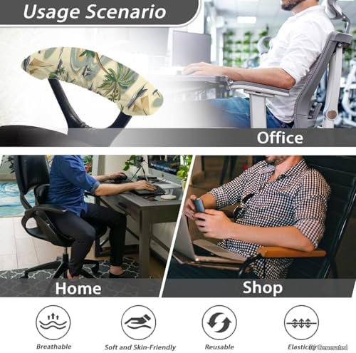 Stretchable Office Chair-Arm Cover, Sailboat Coconut Tree Print Chair Arm Covers, 2 Piece Soft Computer Chair Slipcover for Desk Chairs Arm Skin Friendly