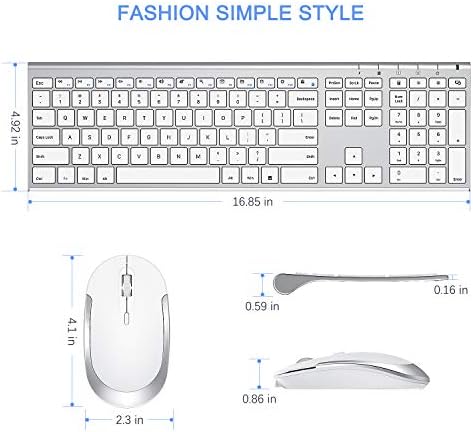 Vssoplor Wireless Keyboard and Mouse, Rechargeable Ultra Slim, White Silver