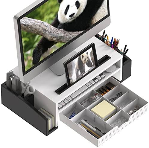 Simple Houseware Desk Monitor Stand Riser w/ Adjustable Tray, Black/White