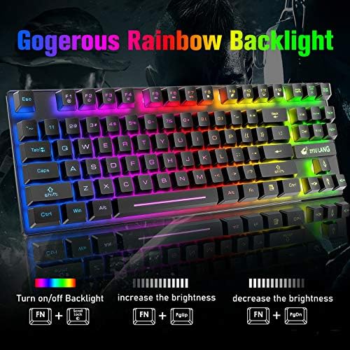 Wireless Membrane Gaming Keyboard and Mouse Set with 87Key Tenkeyless-Black