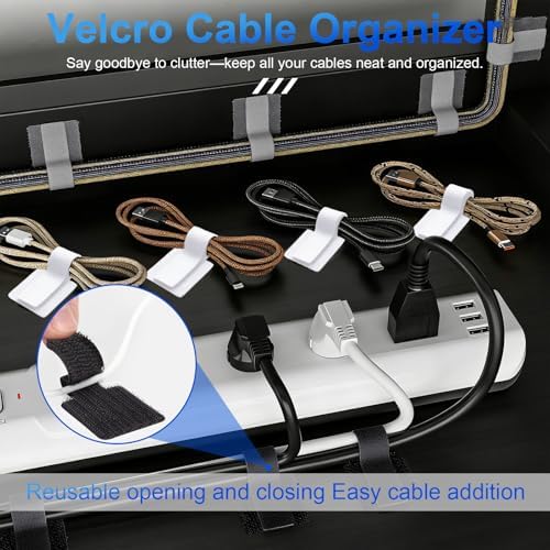 80 PCS Hook and Loop Cable Ties, Self Adhesive Cable Management Strap
