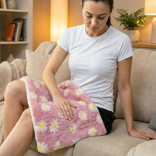 GOQO TOMO Heating Pad, 12 x 24 Inch, Pink Floral Pattern, Machine Washable, 8 Timer Settings, 12 Heat Levels, for Back Pain Relief-P01