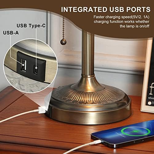 Green Glass Bankers Desk Lamp with USB Fast Charging Port