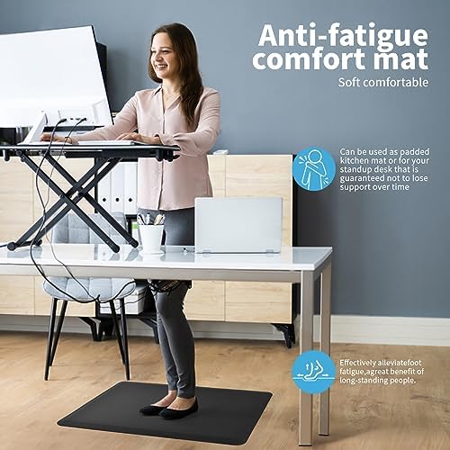 Art3d Anti Fatigue Mat - 1/2 Inch Cushioned Kitchen Mat - Comfort & Non Slip Cushion for Standing Desk, Office or Garage Floor (17.3"x28", Black)