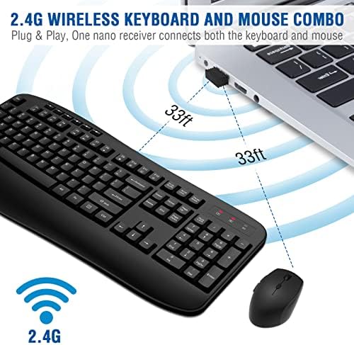 Wireless Keyboard and Mouse Combo, Full-Sized 2.4GHz Wireless Keyboard with Comfortable Palm Rest and Optical Wireless Mouse for Windows, Mac OS PC/Desktops/Computer/Laptops (Classic Black)