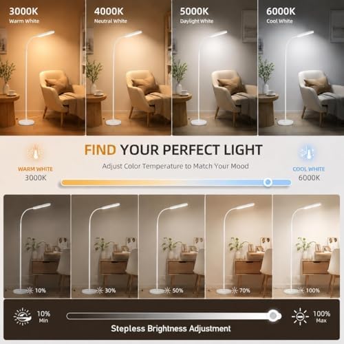 Wio-Mio Floor Lamp, 15W/1000LM Bright LED Floor Lamp with Stepless Dimming