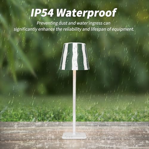 Mr. White Outdoor Waterproof Cordless Wireless Rechargeable Portable Top Touch Battery Operated Powered LED Table Lamp Desk Lamp Lights for Restaurant Kitchen Patio Dinner Dining (Green)