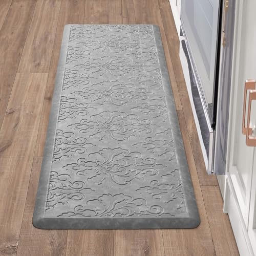 Chef Gear - Anti-Fatigue Wellness Kitchen Mat - Marni Design - Cushioned Comfort Chef Mat - Faux Leather - Cooking & Standing Relief -Skid-Resistant - Measures 17.5"x60" - Grey