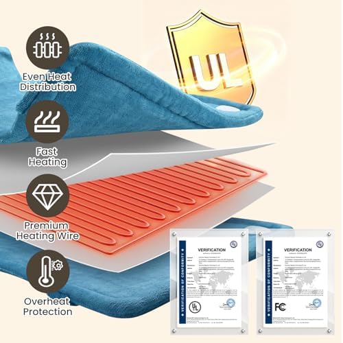 DAILYLIFE Heating Pad for Neck and Shoulders and Back, Electric Heating Pad for Back Pain Relife, 6 Heating Settings, UL Certified with Overheating Protection and Machine Washable, 26"x35", Blue