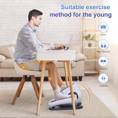 Under Desk Elliptical Machine, Electric Leg Exerciser While Sitting for Seniors with Remote Control, Whisper Quiet Motorized Seated Pedal Exerciser, Home Office Daily Use, No Assembly Required