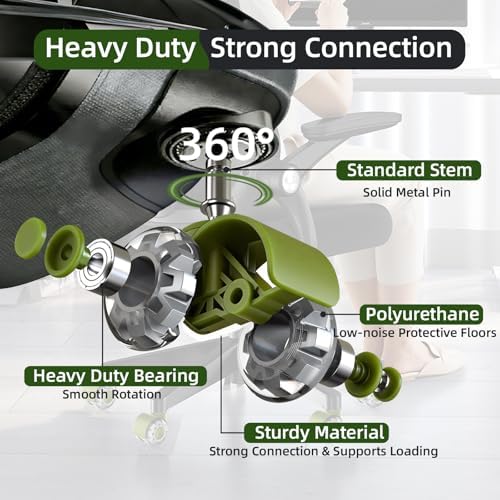 2 Inch Office Chair Wheels, 7/16" Universal Stem, Green, 5 Pack