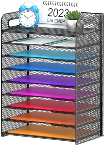 Samstar 9 Tier Desk Organizer, Mesh Paper Letter Tray File Rack Shelves Paper Sorter Storage with Handles, Black