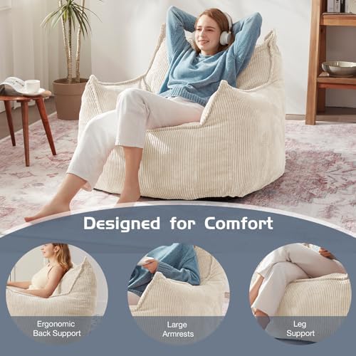 EBENCHICO Giant Bean Bag Chair for Adults, Corduroy Large Bean Bag Chairs for Teens with Armrests, Comfy Adult BeanBag Chair Sofa Couch with Filler Included for Bedroom Living Room
