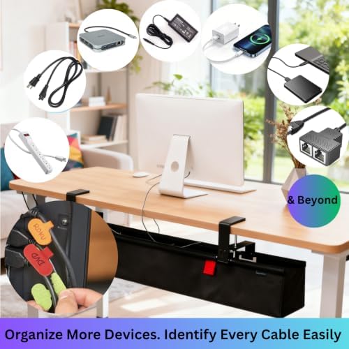 Under Desk Cable Management Tray, 48" Extra Large No Drill Cord Organizer with Easy to Clean Oxford Fabric, Clamp On Power Stripe Holder for Office, Home Office & Gaming Space