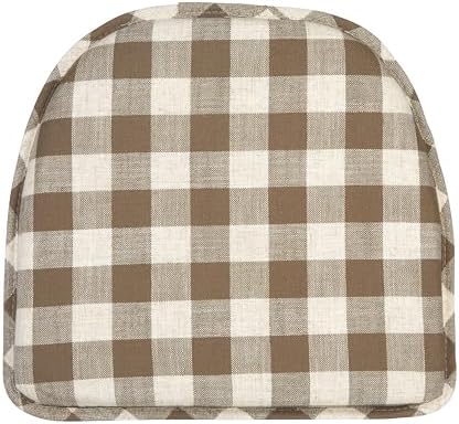 Klear Vu The Gripper Non-Slip Linen Check Dining Kitchen Chair Pads, 16" x 15", Set of 6, Liza Check Taupe