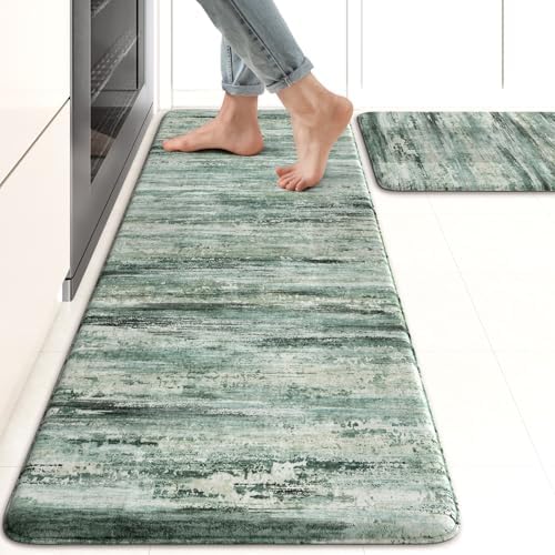 KIMODE Kitchen Mats Cushioned Anti Fatigue, Abstract Kitchen Rugs Sets of 2