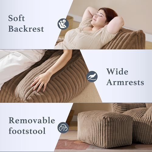 Gericco Oversized Bean Bag Chaise Lounge Chair with Ottoman for Adults