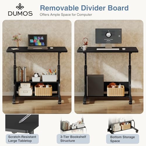 DUMOS Rolling Desk, Storage Shelves, Laptop Table, Home Office