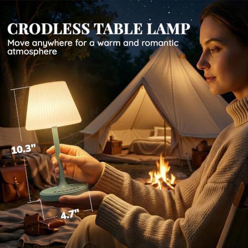 Waterproof Shower Lamp Outdoor Cordless Table Lamp, 3-Color Dimmable -Green