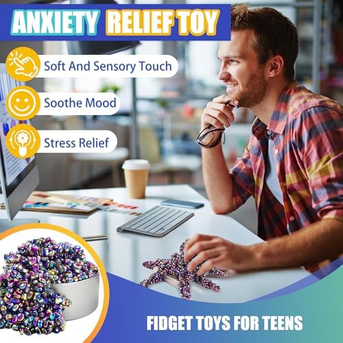 1000pcs Metal Fidget Toys for Teen Boys, Cool Gadget Quiet Office Desk Stress Anxiety Relief Fidget Stones Beads Sensory Autism Ferrite Putty Valentines Day Gifts for Him Men Teen Girl