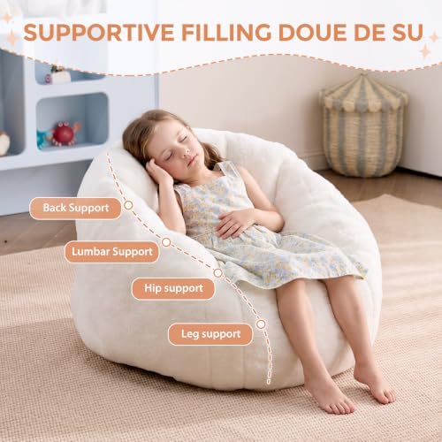 HUGHEAVEN Kids Bean Bag Chair, Small Memory Foam Sofa, Ages 3+