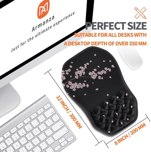 Ergonomic Slope Mouse Pad Wrist Support, Wrist Rest Mousepad for Carpal Tunnel Pain Relief with Massage Bulge and Slow Rebound Memory Foam (12x8 inch, Pink Blossom)