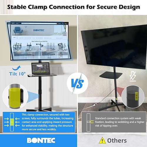 BONTEC Rolling TV Stand with Tilt,Mobile TV Stand Wheels for 23–65 Inch TVs