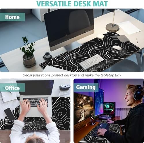 4 in 1 Large Mouse Pad,Keyboard Wrist Rest Set,Desk Mat with Stitched Edges Thicken Desk Pad,Wrist Support for Keyboard and Mouse,Desk Mat for Home Office Game(Black Marble)