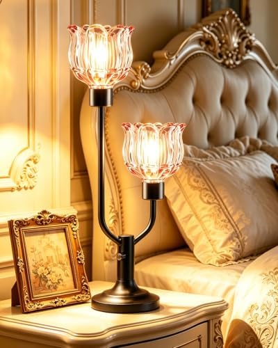 Lightdot Mid Century Modern Table Lamp Dimmable Vintage Black Flower Lamp