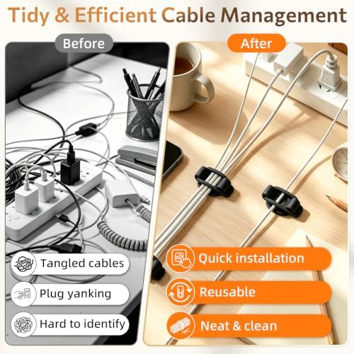 10-Pack Adjustable Elastic Loop Cord Clips with Screws, Pads & Cable Ties