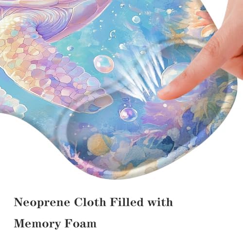 Ergonomic Mouse Pad with Wrist Support, Cute Turtle Pattern Rubber Mousepad with Non-Slip PU Base for Home Office Working Studying, Easy Typing & Pain Relief for Women Girls Adult Kids