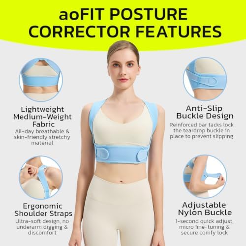AOFIT Posture Corrector for Women, Instant Upper Back Pain Relief, Blue L