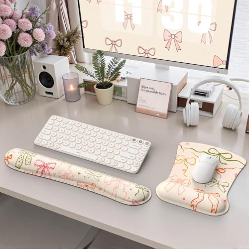 iCasso Ergonomic Mouse Pad, Keyboard Wrist Rest, Memory Foam Mousepad with Wrist Support, Easy Typing and Relieve Wrist Pain Keyboard Pad for Computer(Colorful Ribbon)