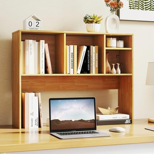 Tangkula Desktop Bookshelf, Countertop Storage Hutch with 4 Shelves for Computer Desk, Desktop 2-Tier Display Rack, Multipurpose Wood Desk Hutch Storage Organizer for Dorm Office Home
