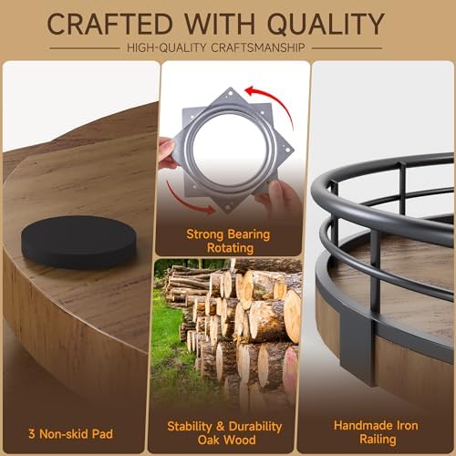 AMH 12-Inch Farmhouse Oak Lazy Susan Organizer, Walnut Finish