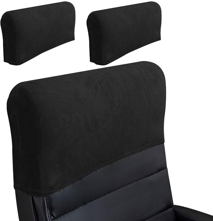 Stretch Office Chair Headrest Cover, Headrest Protector for Office Chairs, Head Rest Covers for High Back Computer Chairs, Furniture, Recliner Chair (Velvet, Black, 2 Pack)