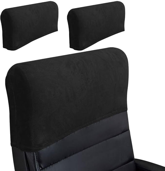 Stretch Office Chair Headrest Cover, Headrest Protector for Office Chairs, Head Rest Covers for High Back Computer Chairs, Furniture, Recliner Chair (Velvet, Black, 2 Pack)