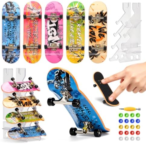 CS COSDDI Finger Skateboard Set，5 Pro Fingerboards and Rack