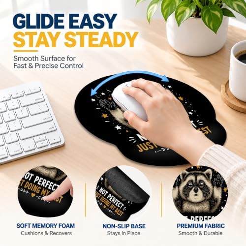 Raccoon Wrist Rest Mouse Pad 3 Piece Set with Keyboard Rest and Coaster