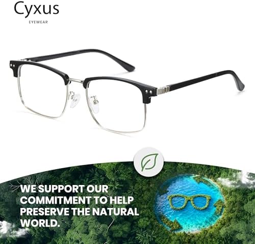 Cyxus Blue Light Glasses for Men, Square Browline Computer Eyewear