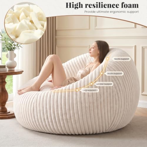 Homkdom Bean Bag Chairs for Adults, Giant Bean Bag Sofa with Back Support
