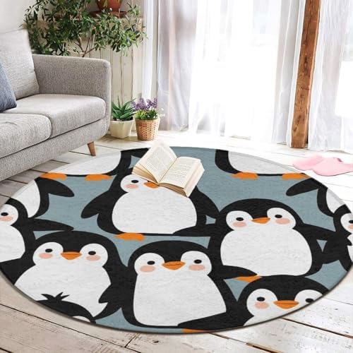 Circular Rugs Large Modern Round Area Rug Fashion Decor Mat for Home Office Cute Penguins