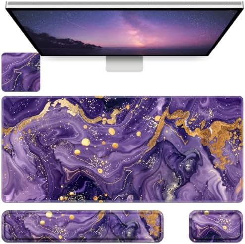 Desk Mat, Large Gaming Mouse Pad with Wrist Rest, 4in1 XXL Mousepad+Keyboard Wrist Rest+Mouse Pad Wrist Support+Cup Coaster Set Ergonomic Computer Desk Arm Wrist for Decor Home Office Women