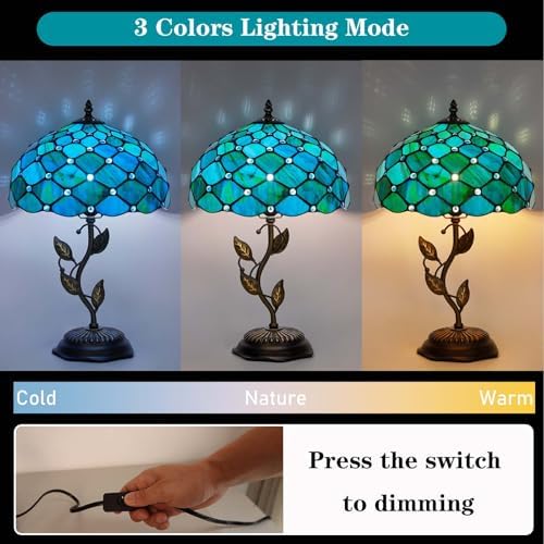 Tiffany Style Blue Green Stained Glass Table Lamp