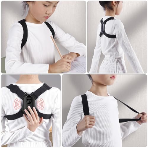 Ciieeo Smart Posture Corrector Belt for Hunchback Correction, Adjustable Back Support Brace with Vibration Sensor, Posture Trainer for Sitting and Desk Use, Black