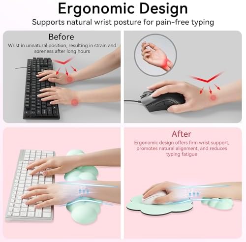 Sushret Cloud Wrist Rest for Computer Keyboard and Mouse Pa, Light Green