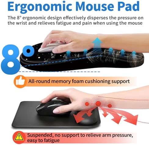 YIWEI Ergonomic Mouse Pad with Wrist Rest for Carpal Tunnel Pain Relief
